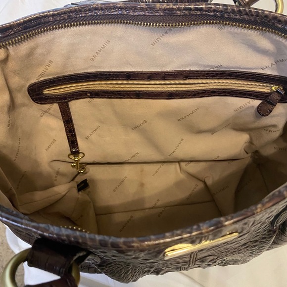 Brahmin Leather Shoulder Bag Handbag Pecan Brown Melbourne Croc Embossed Wallet - Picture 5 of 9